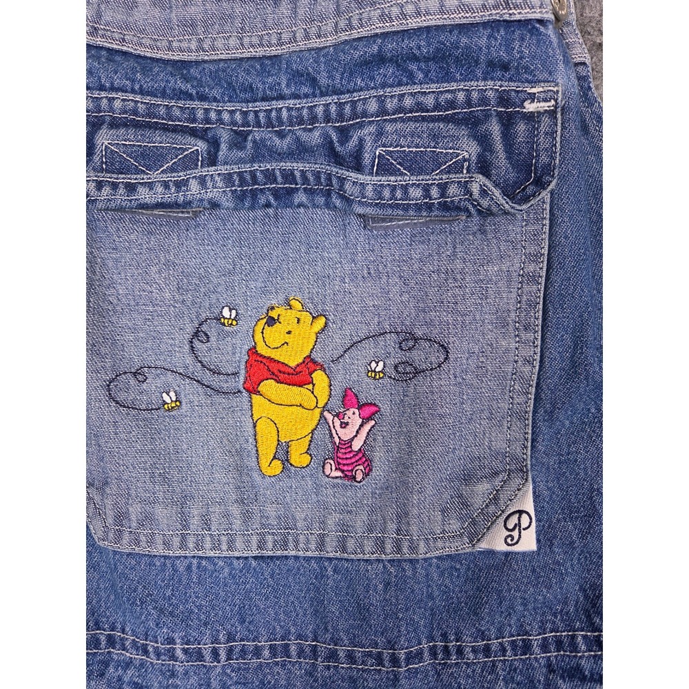 Disney Pooh Denim Overalls Womens Large Blue Winnie the Pooh Piglet Embroidered - Picture 2 of 14